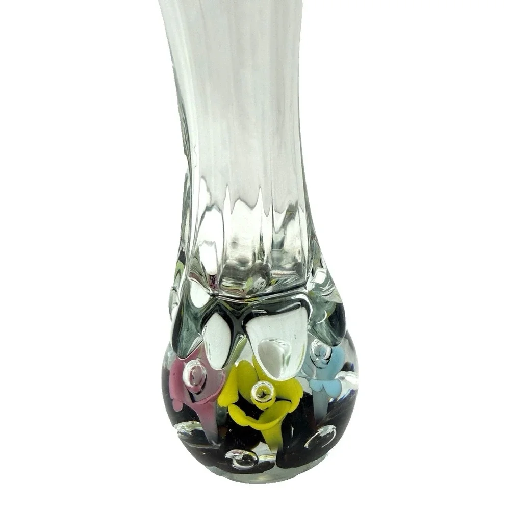 Vintage MCM St Clair Art Glass Bud Vase Pastel Flowers Handblown with Bubbles